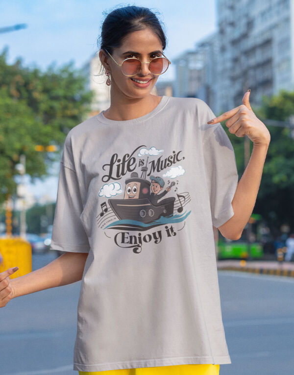 life is music enjoy it oversized classic grey melange