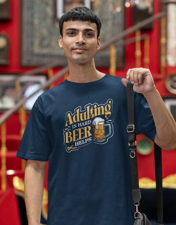adulting is hard beer helps oversized classic petrol blue