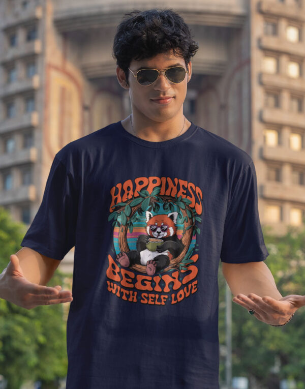 happyness begins with self love oversized standard navy blue