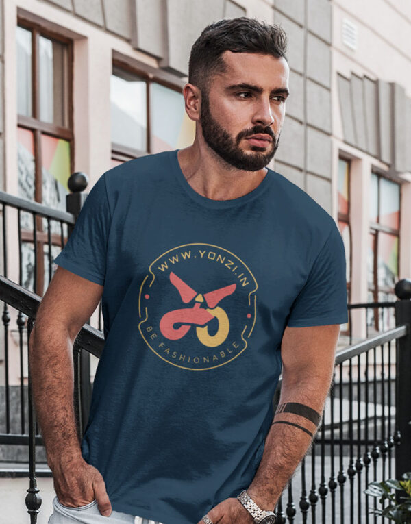 yonzi be fashionable brand dark t shirt petrol blue